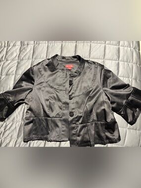 ELLE Black Satin Cropped Button-Up Jacket
